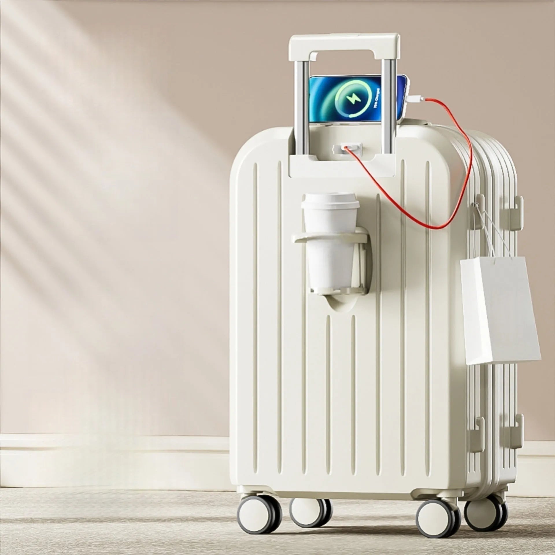 Lightweight password suitcase trolley case with striped pattern and universal wheels in multiple colours and sizes