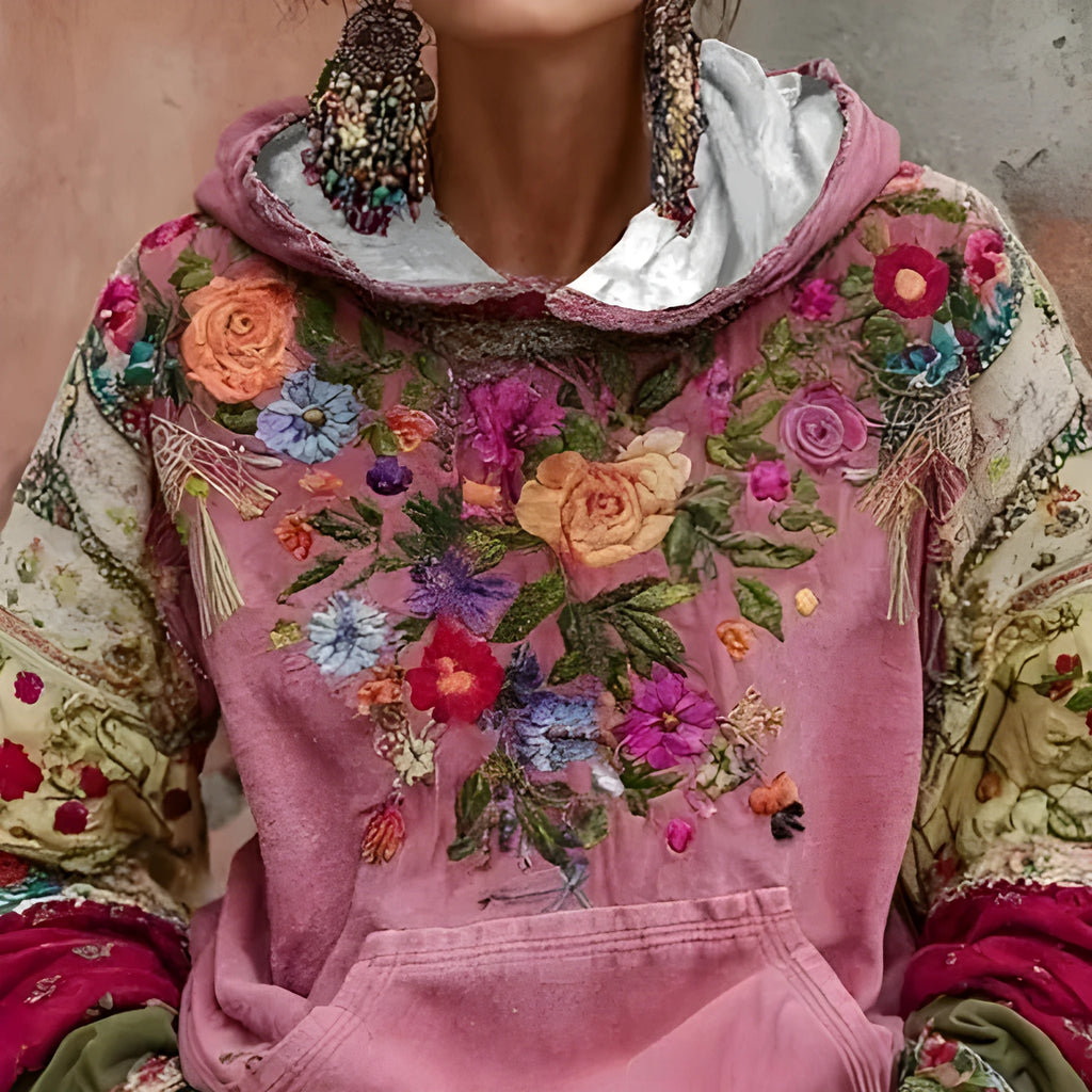 Womens long sleeve shirt with Japanese ethnic cherry blossom print and loose casual polyester fit