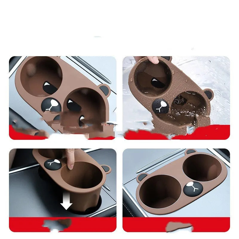 Silicone car cup holder insert with anti-shaking function in grey, tan, or pink colour options