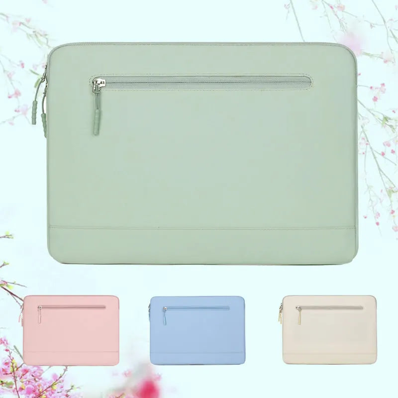 Oxford cloth laptop bag in beige with soft handle and zipper closure