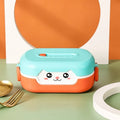 Square plastic divided lunch box in dark blue, orange yellow, or pink and green colours