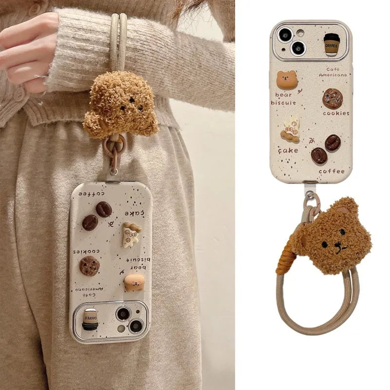Imitation leather soft phone case with chain lanyard in Maillard brown for iPhone