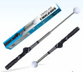 Black golf telescopic swing trainer vocal stick with rubber grip and steel shaft, 39-68cm adjustable.