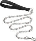 Heavy duty black metal dog leash with soft blue padded handle for large dogs