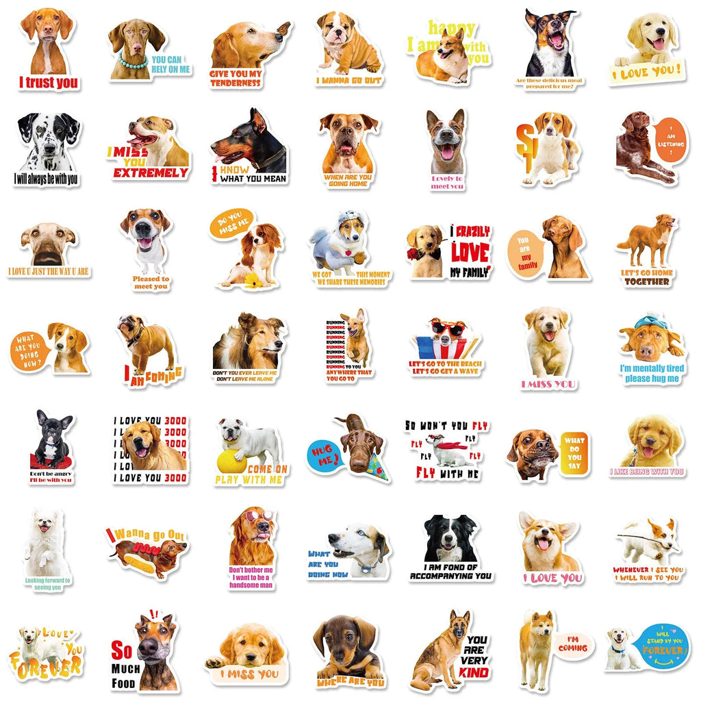 Pack of 100 Nordic style realistic dog facial expression stickers on sheets