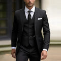 Men's three-piece slim fit suit with vest in chemical fibre blend fabric
