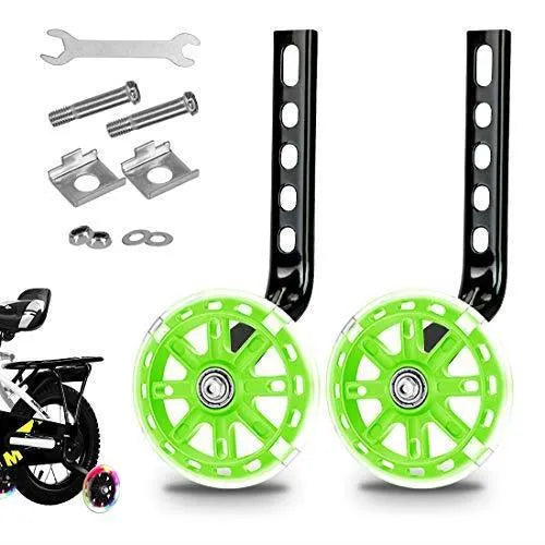 Set of children glow auxiliary bicycle wheels in black with metal bracket for 12-20 inch bikes