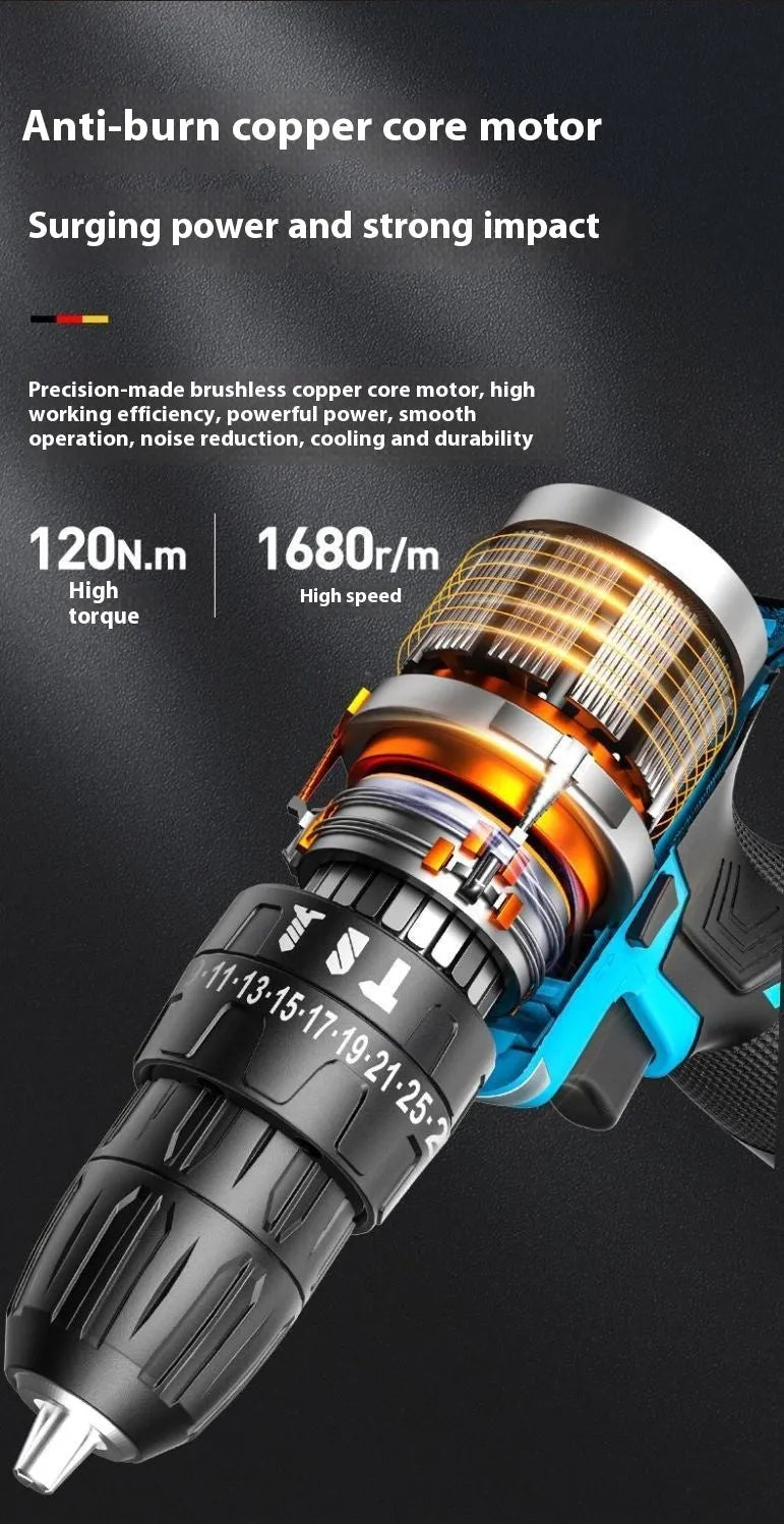 12V two-speed impact pistol drill electric screwdriver set in luxury packaging box