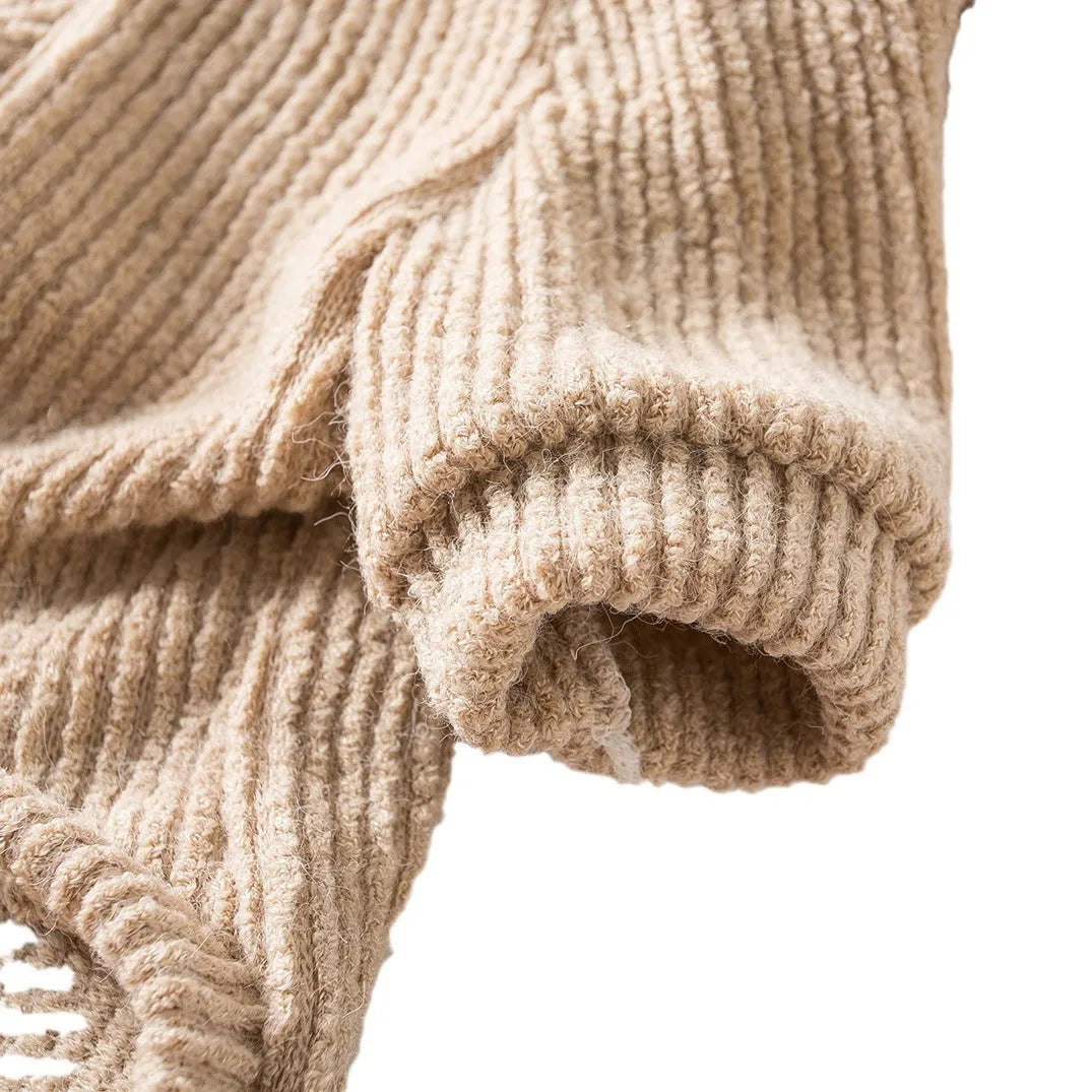 A brown cloth pullover sweater for a small dog on a white background.