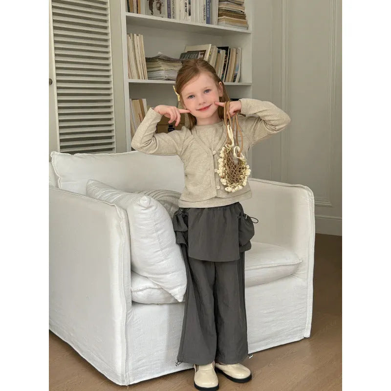 Girls apricot cotton knitwear t-shirt with cartoon pattern, sizes 90cm to 150cm