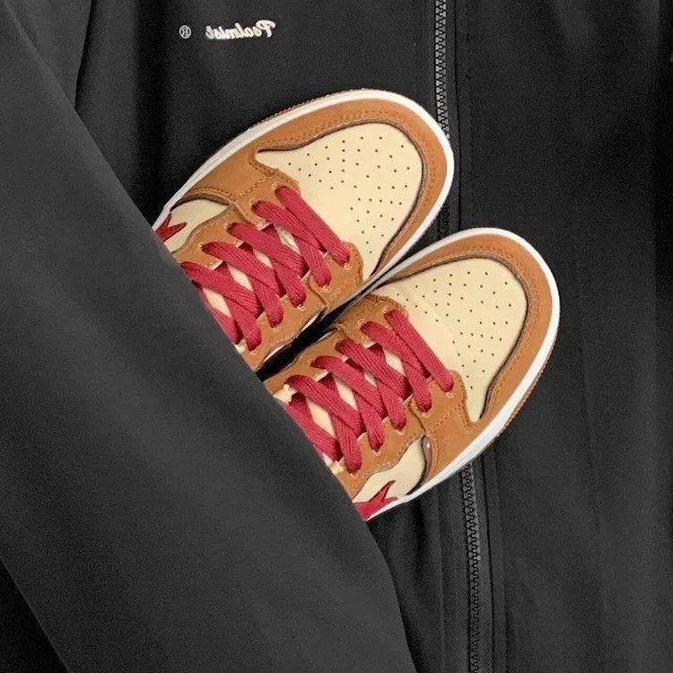 Brown women's platform sneakers with sequin decoration and lace-up front