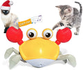 Blue electronic crawling crab dog toy on floor with lights illuminated.