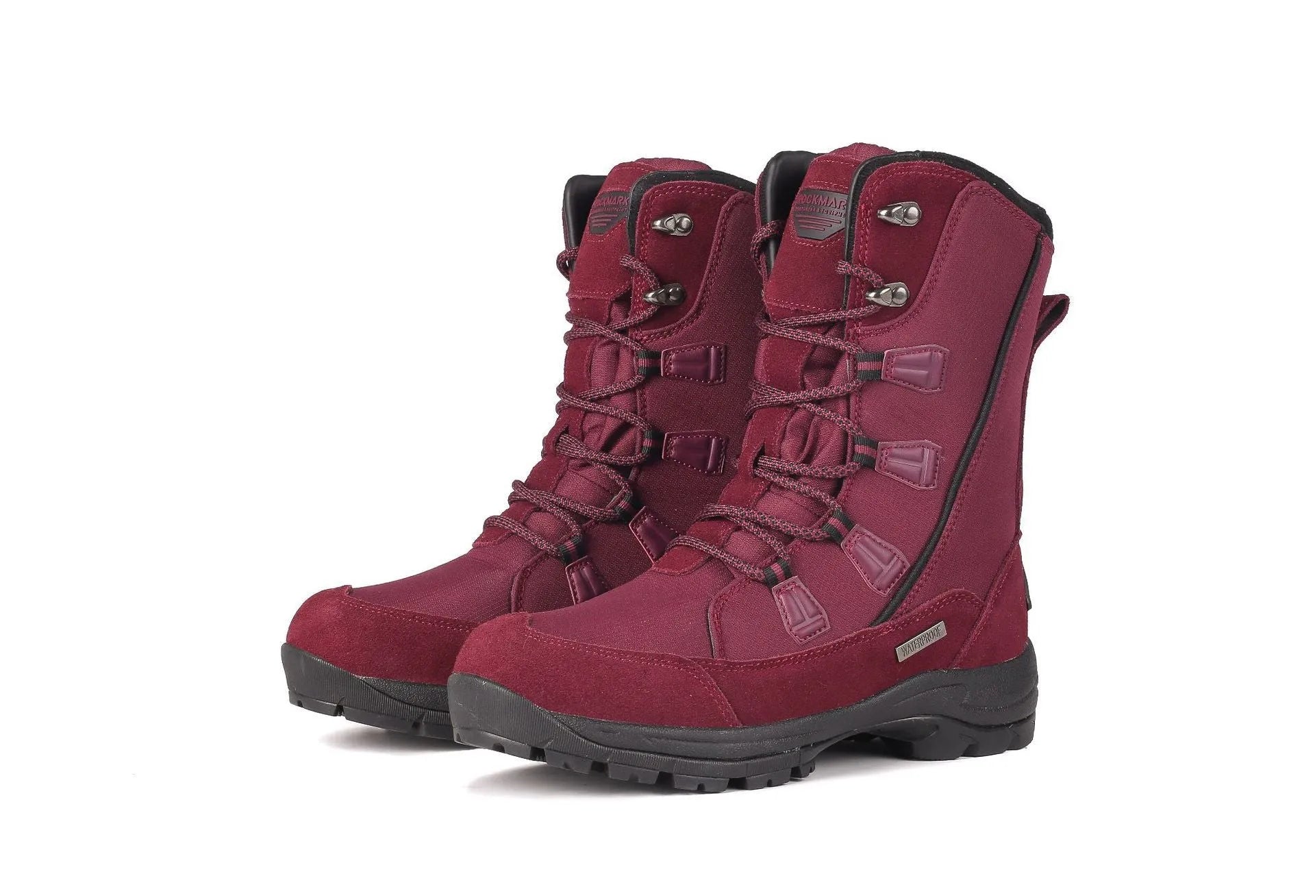 Women's mid-calf thermal snow boots in black with a genuine leather upper and rubber sole.