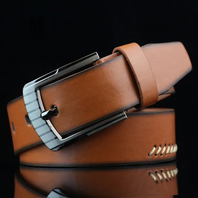 Men's imitation leather casual belt with alloy pin buckle in black, white or brown