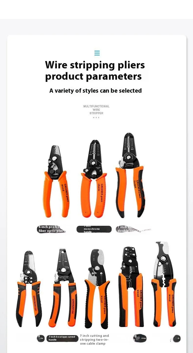 Fully automatic wire stripping pliers tool with a metal body on a white background.