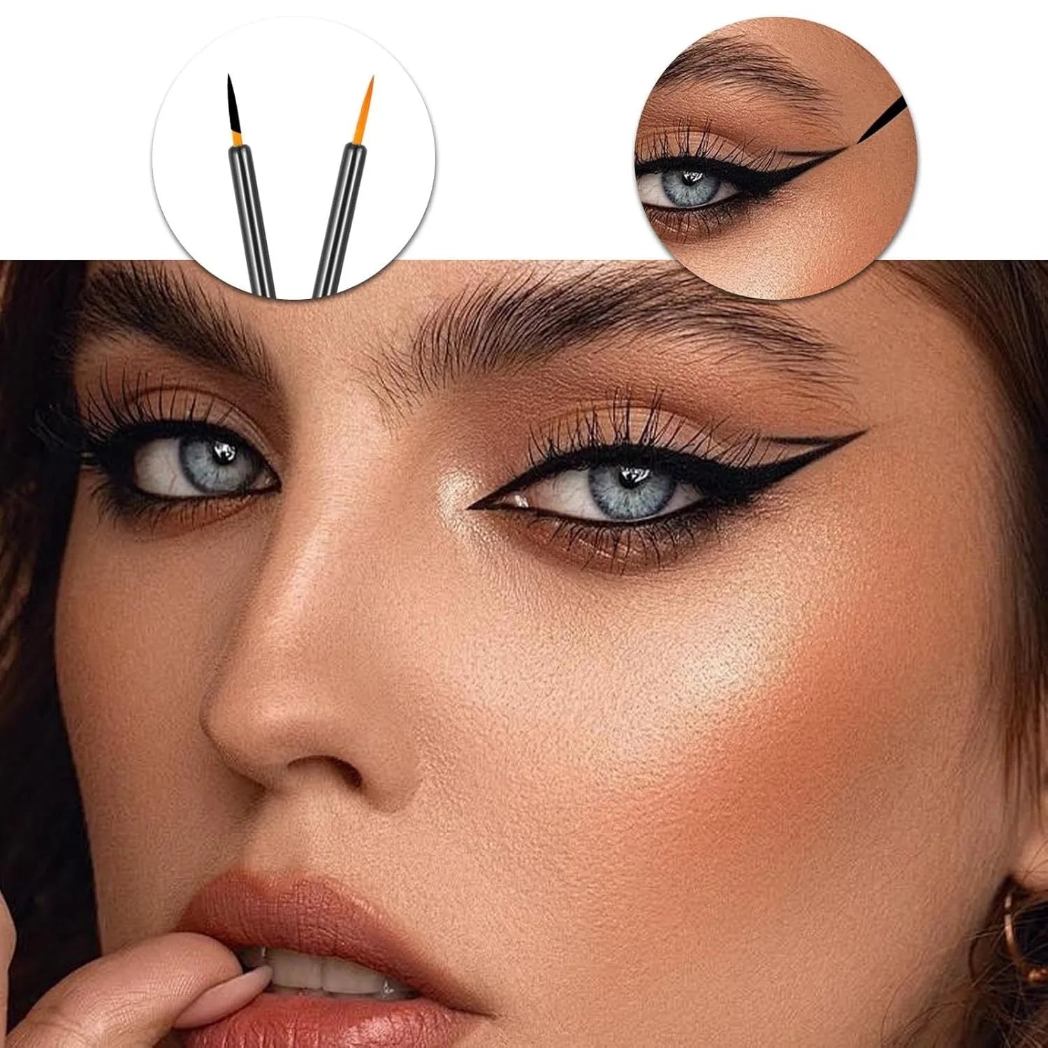 Pack of 100 black disposable eyeliner brushes with fine pointed tips and individual plastic sleeves.