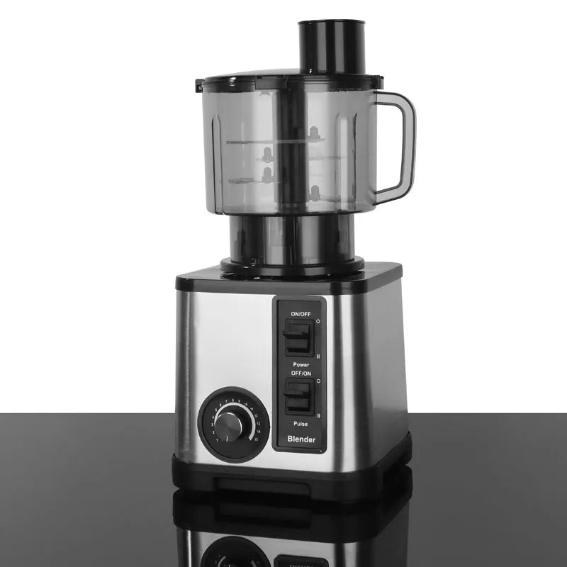 4L three-in-one grinding machine with juicer cup, minced meat cup, and grinding cup on a kitchen counter