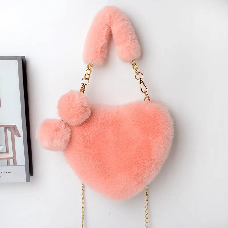 Love Bags soft plush heart-shaped handbag for women with detachable shoulder strap