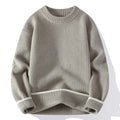 Men's grey round neck loose fitting sweater with long sleeves for autumn winter wear