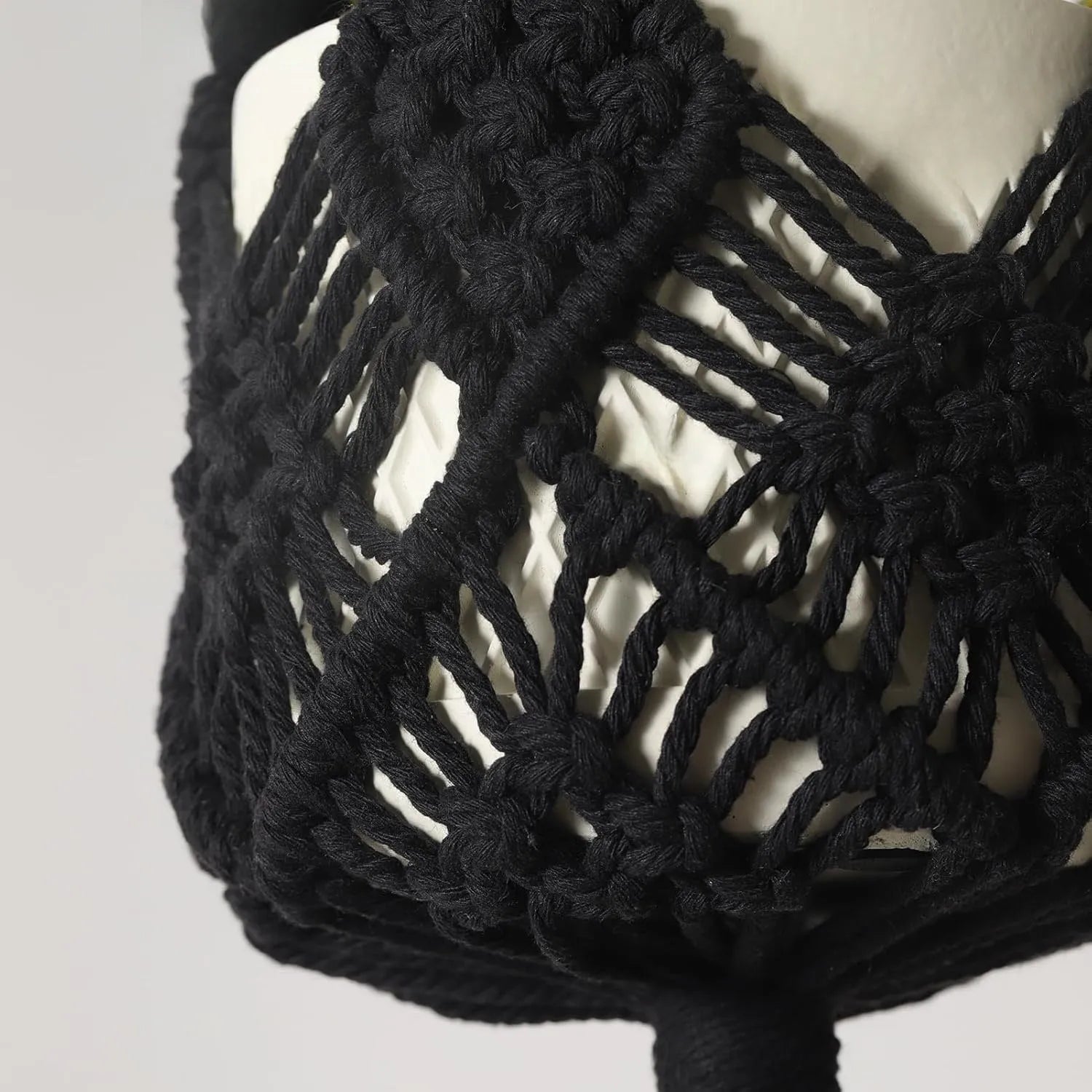 Hand-woven flower pot net pocket extension cord in brown polyester cotton