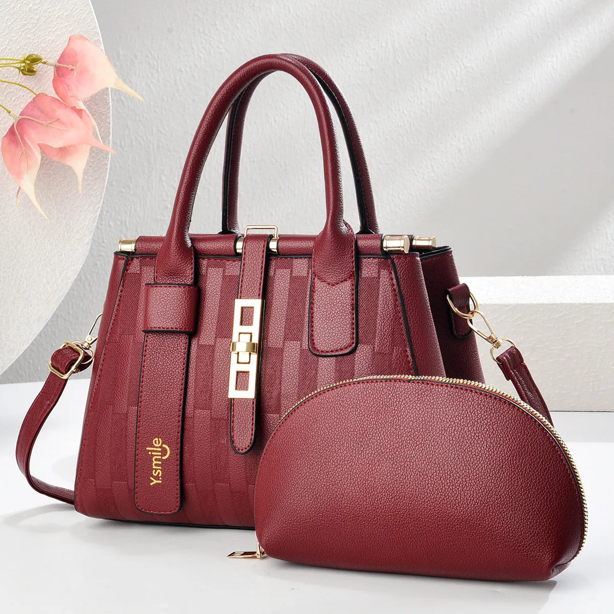 Round black PU crossbody shoulder bag with a long strap, showing its size and polyester-lined interior.