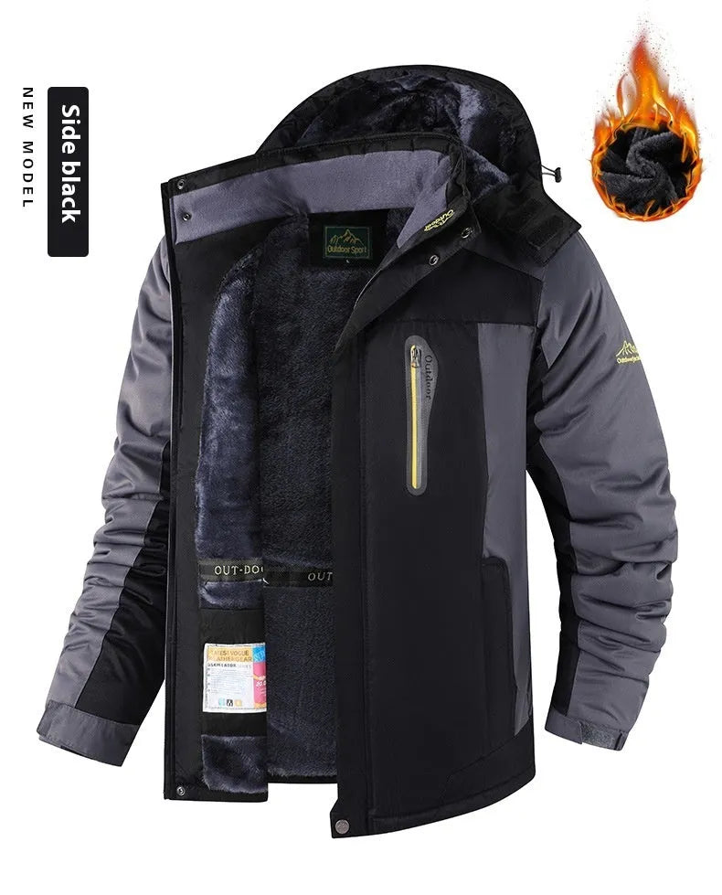 Men's fleece-lined thick winter jacket mid-length cotton-padded coat in 828 Black