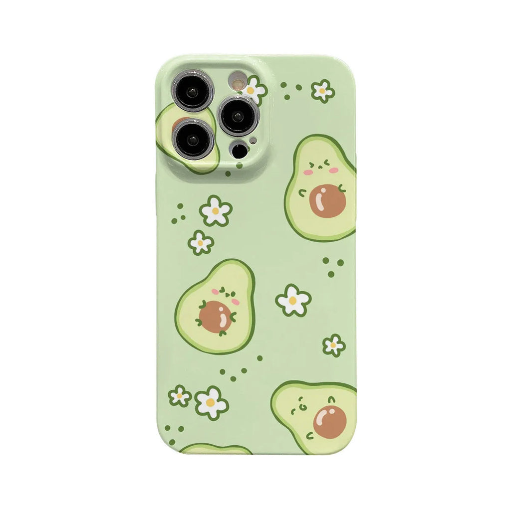 Green avocado film shell iPhone case with floral thermal transfer design and all-inclusive shockproof cover