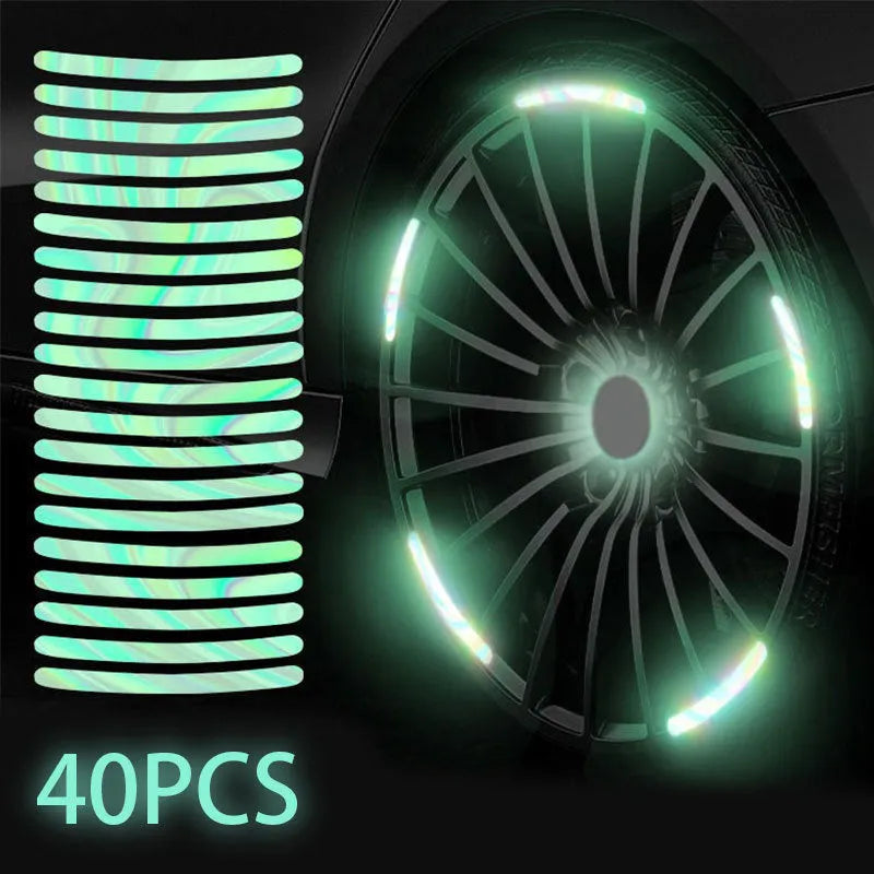 Blue reflective car strip sticker 10-pack self-adhesive 9cm x 0.7cm for body hub electric vehicle