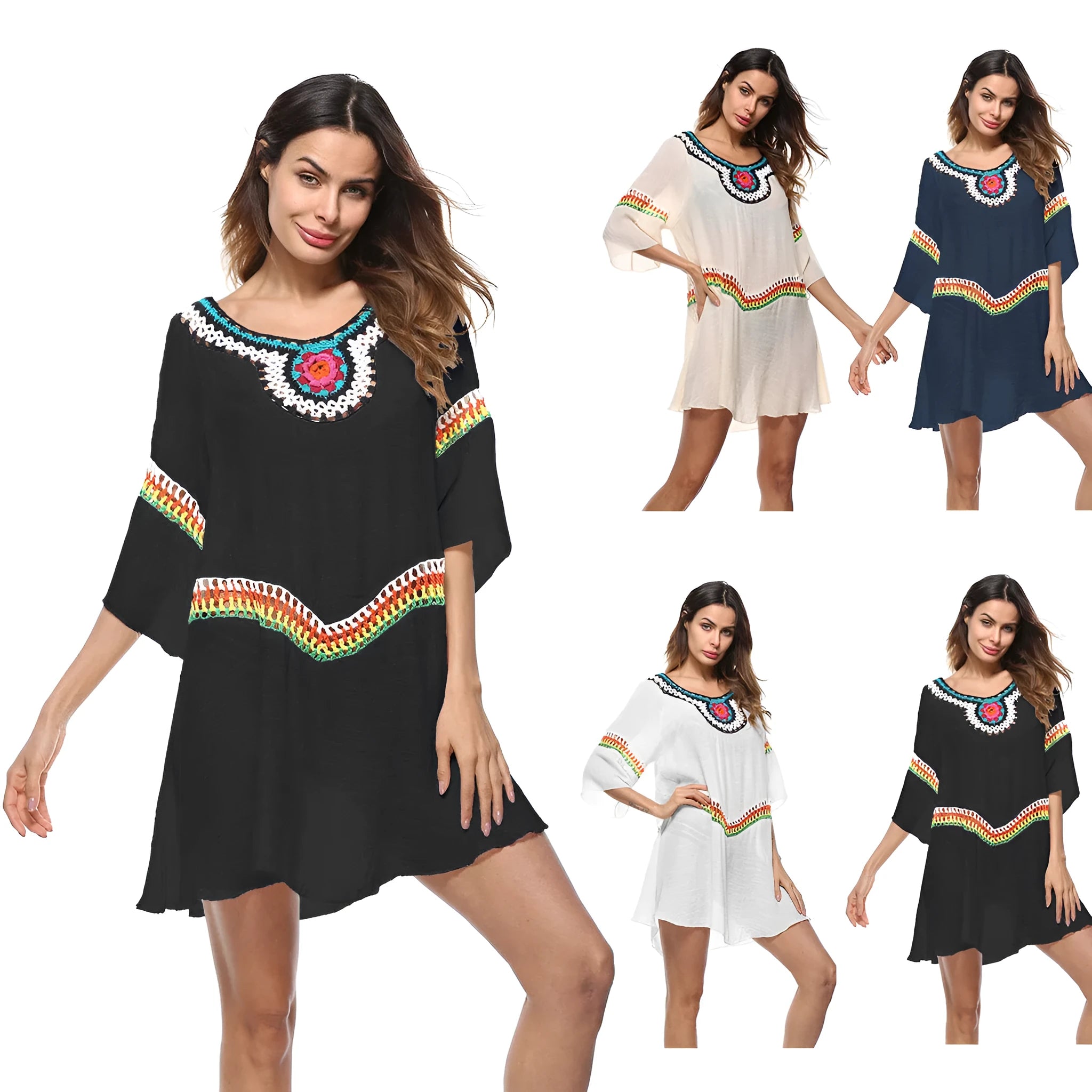 Crocheted beach cover-up clothing for women in apricot colour