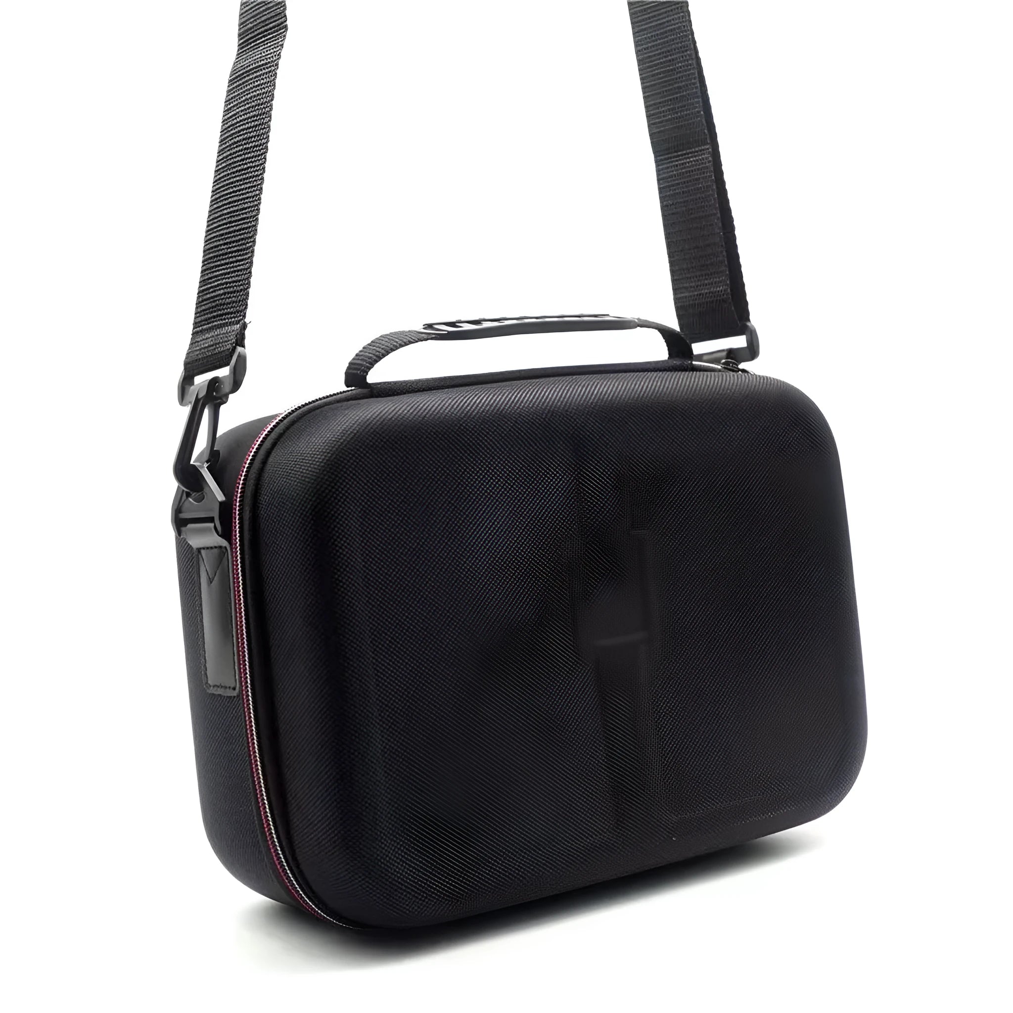 Black EVA game console accessory storage bag showing size dimensions and interior space for organising gaming controllers and cables
