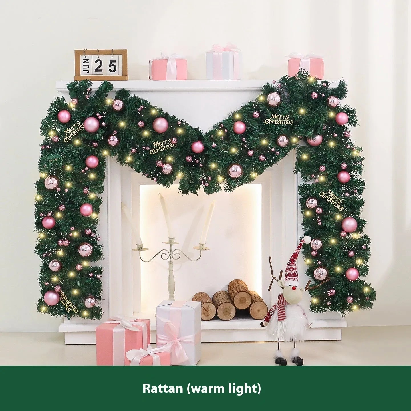 2.7 metre pink Christmas rattan decoration with 240 warm lights in Korean style