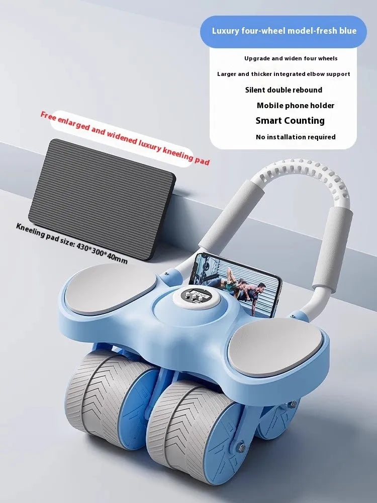 Blue four-wheel abdominal wheel with elbow support handles for home fitness training
