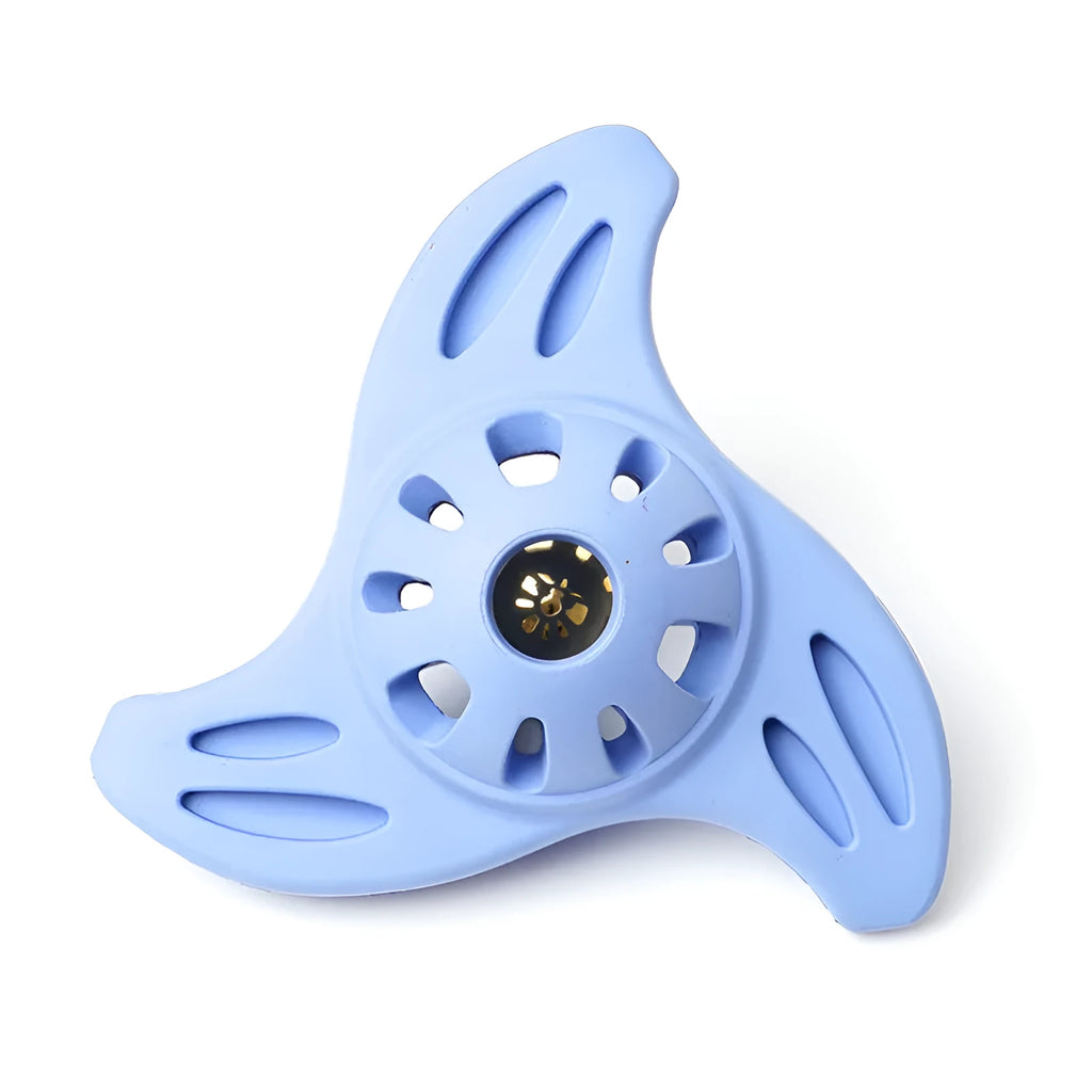 Blue bite-resistant boomerang dog toy with molar-shaped chew centre for large dogs