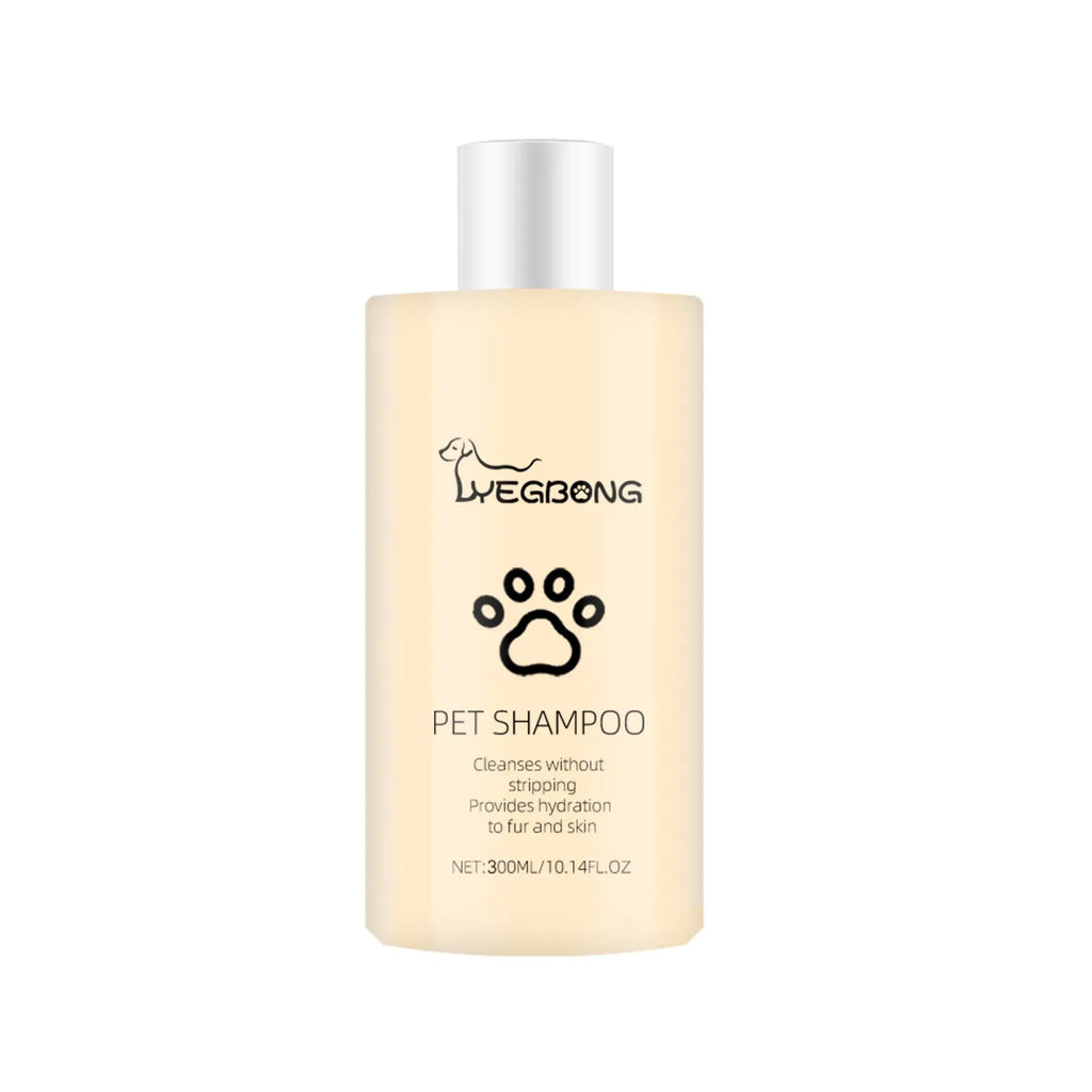 Bottle of mild dog shampoo for soft, tangle-free hair in 100ml and 300ml sizes