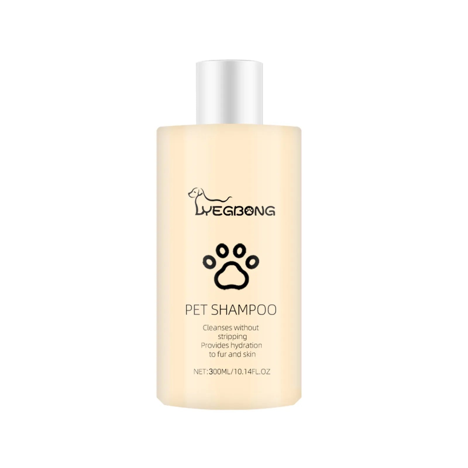 Bottle of mild dog shampoo for soft, tangle-free hair in 100ml and 300ml sizes