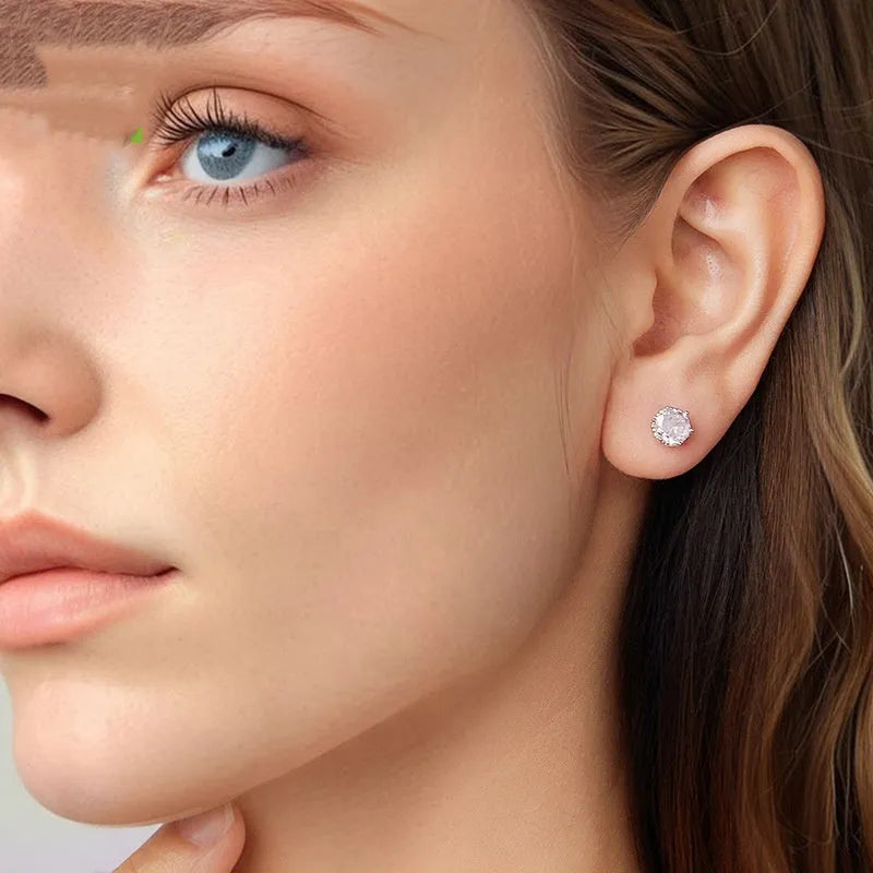 S925 sterling silver round stud earrings for women, fairy style, colour BSE1245, on plain background