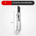 Stainless steel folding art knife with black blade and set of replacement blades