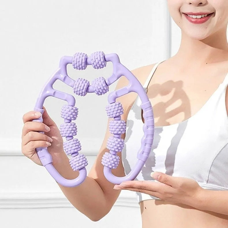 PP leg massager roller with multiple wheels in pink, blue, or purple