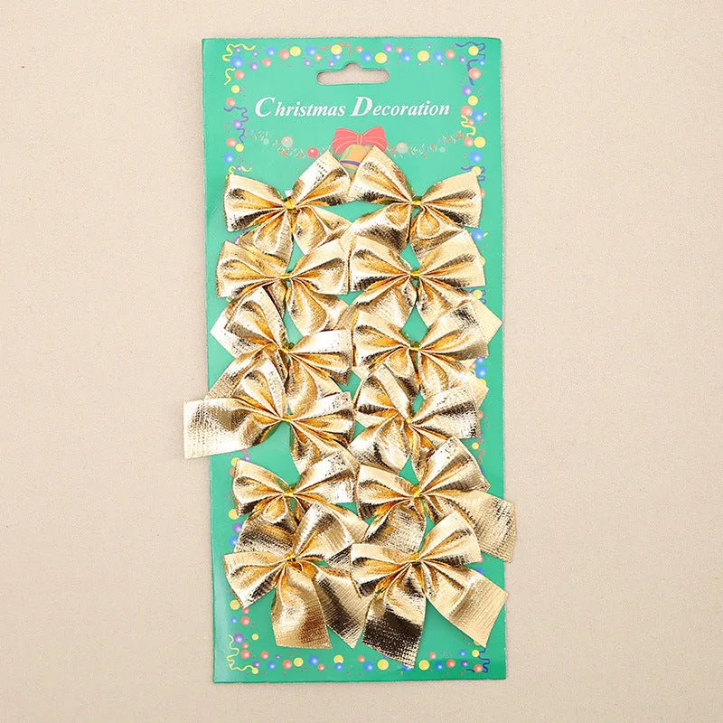 Red, gold, silver, and red-gold polyester Christmas tree ornament bows measuring 5 cm