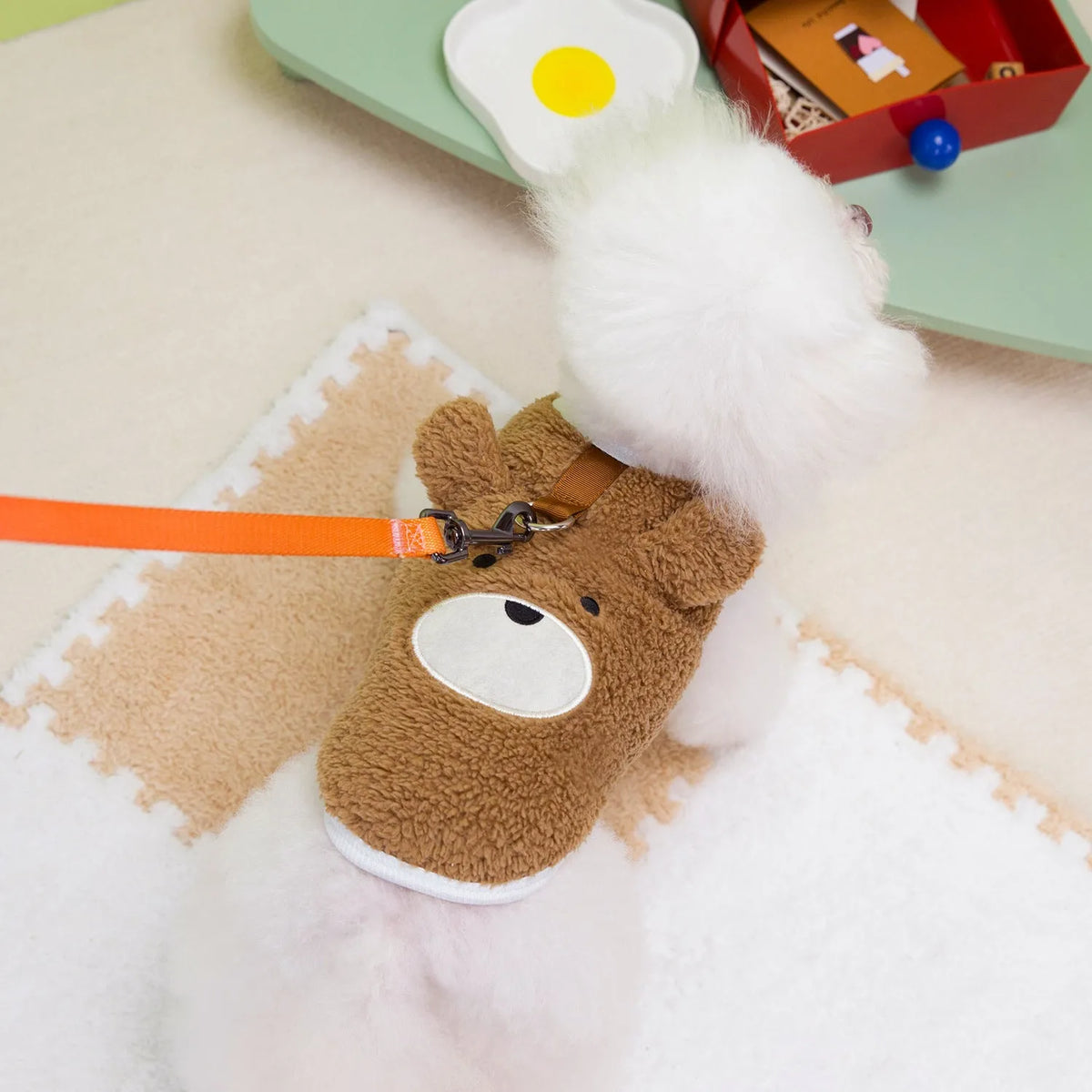 Coral fleece pet jumper for small dogs and cats in brown or off white, sizes XS to XL