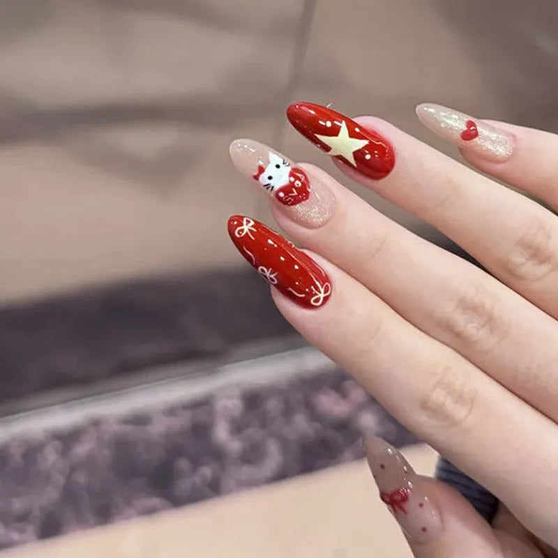 Set of press on false nails featuring a sweet girl cartoon design.