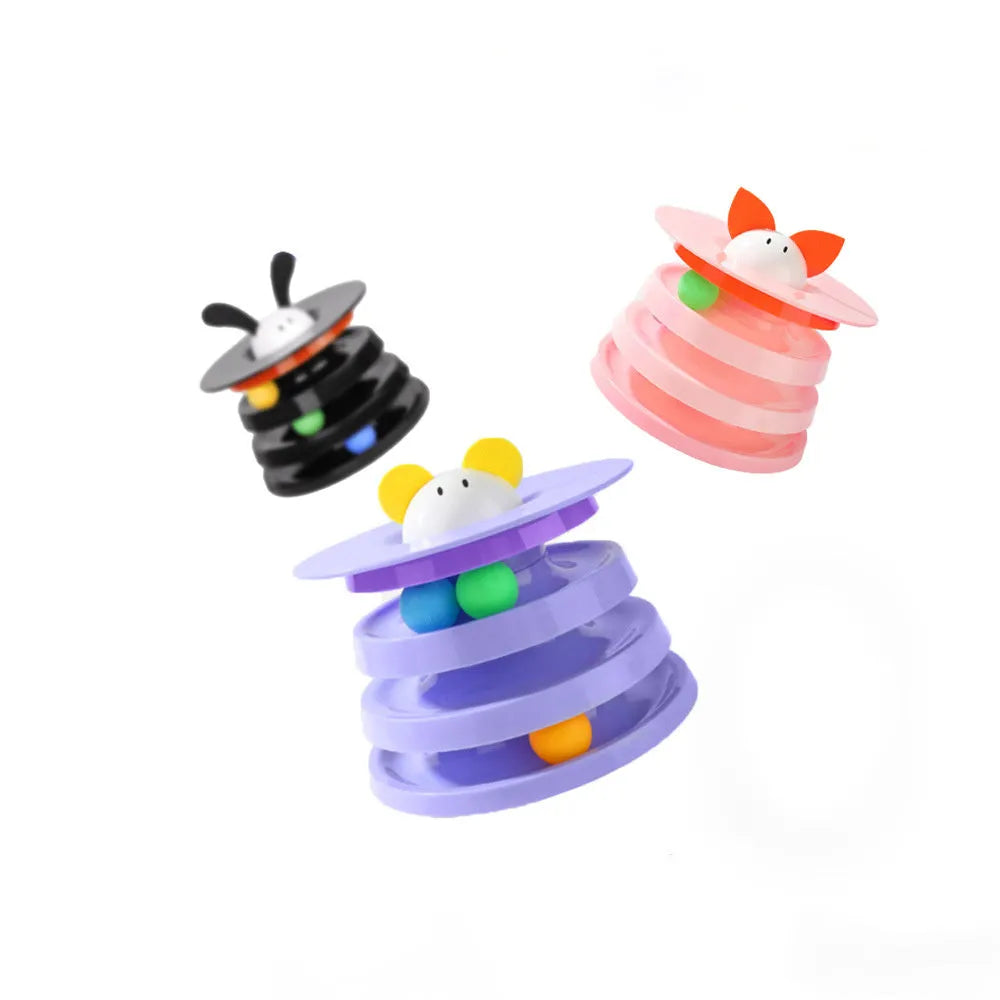Rotating four-layer cat plate interactive educational toy in black, pink or purple for boredom relief
