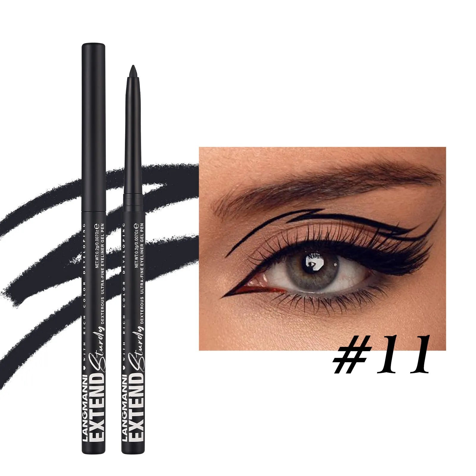 Set of 12 colourful gel glitter eyeliner pencils with vibrant shades on a white background