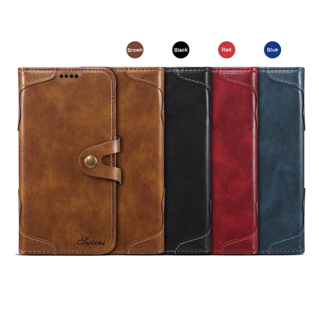 PU leather flip wallet phone case in black with card slot for iPhone 13