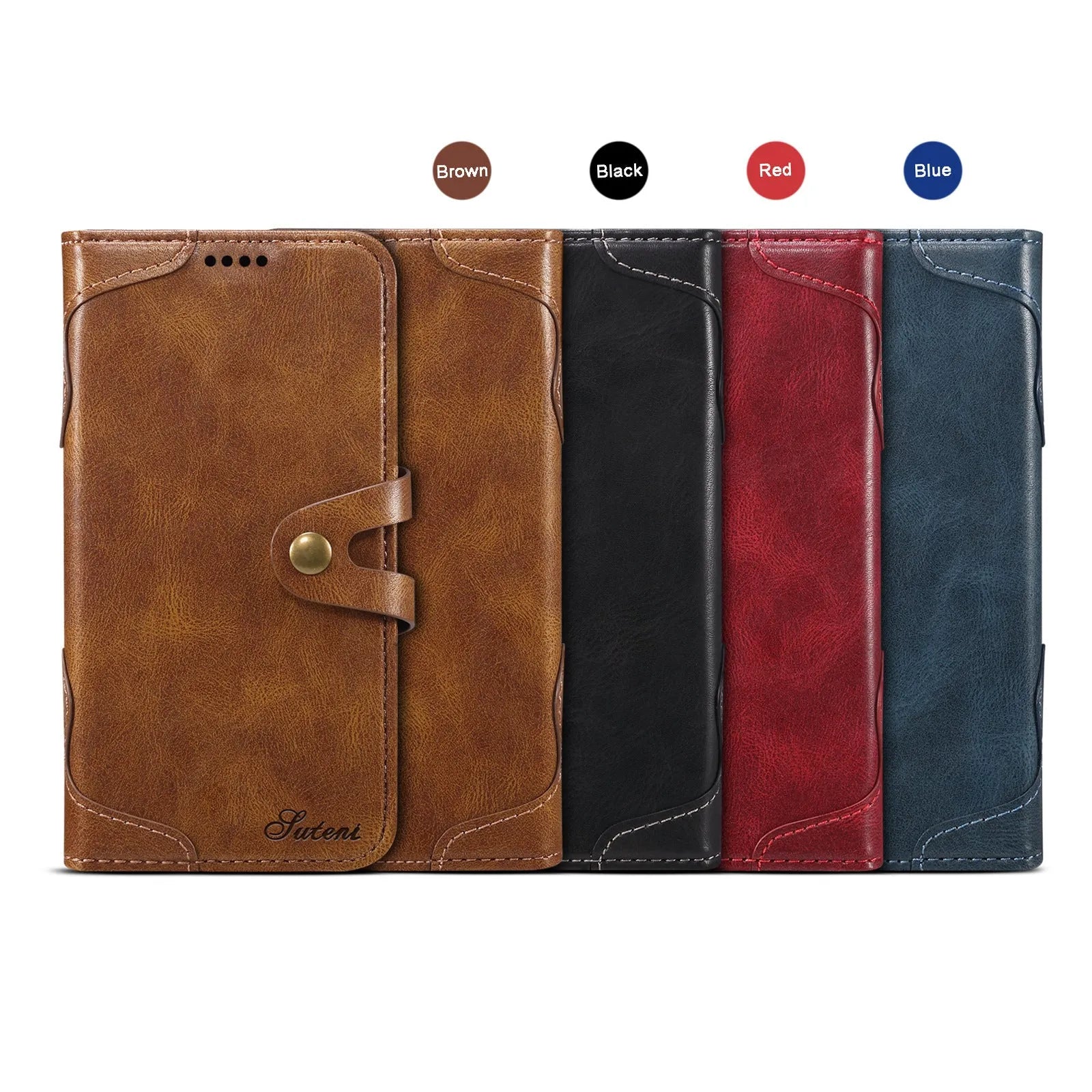 PU leather flip wallet phone case in black with card slot for iPhone 13