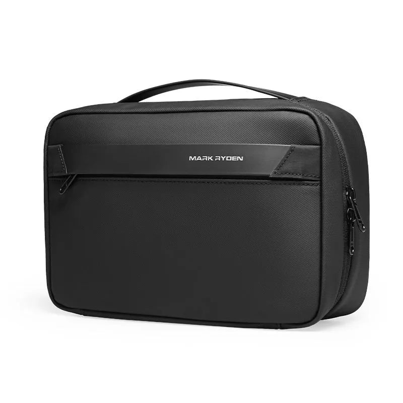 Men's portable Oxford cloth toiletries bag with wet dry separation compartments in graphite gray.