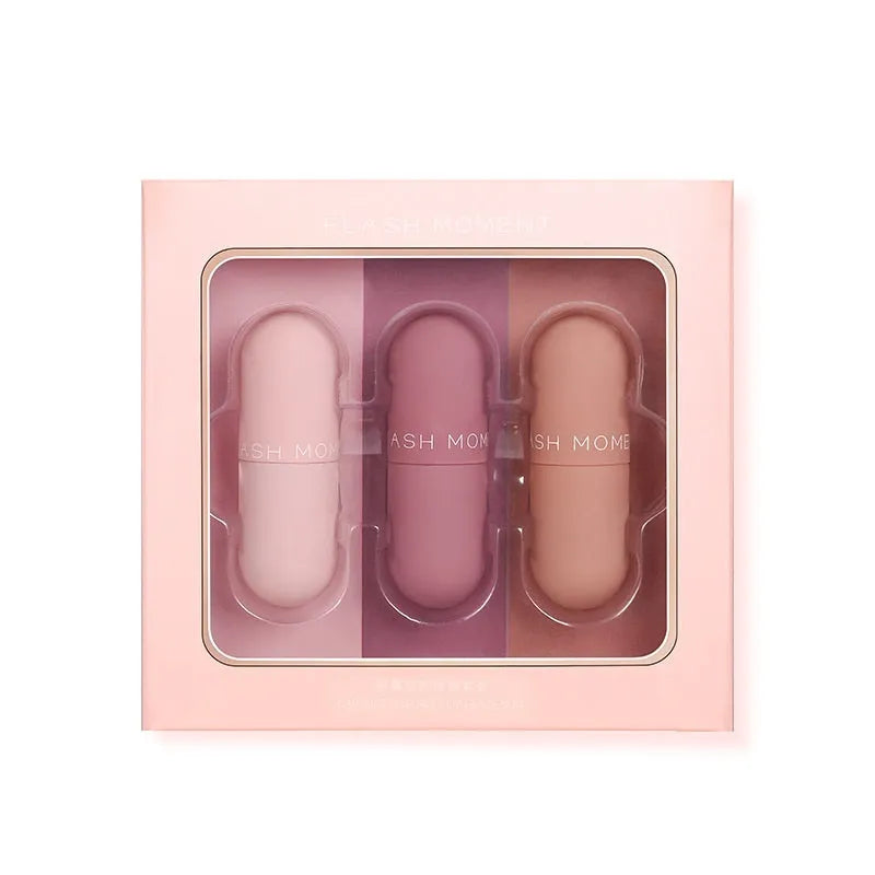 Mini capsule lip lacquer trio in mirror glass, matte, and velvet finishes, 3.5g x 3 pieces