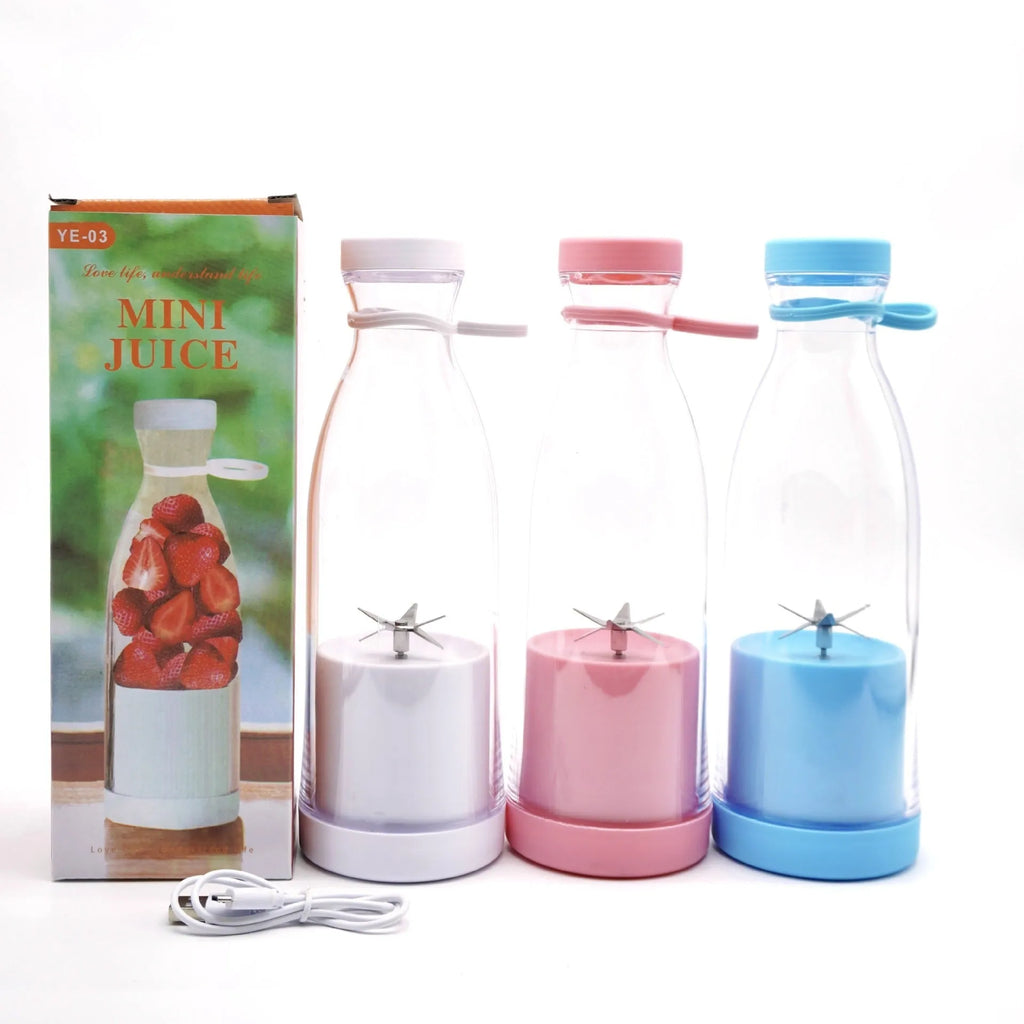 Electric USB wine bottle juicer cup with 6-leaf cutter head in white, PC food grade plastic liner, 400ml capacity