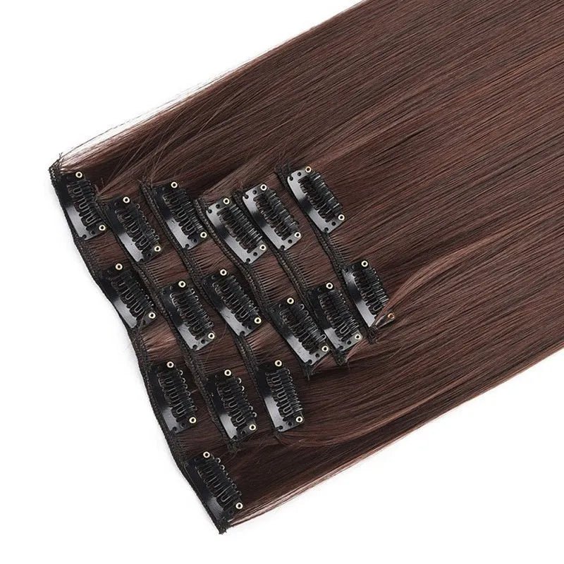 Straight wig extension set 60cm long in multiple high temperature fibre colour options for ladies