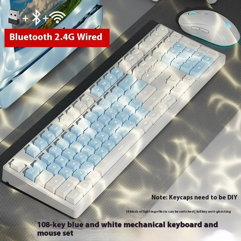 Mechanical keyboard with three connectivity modes in blue and white colour matching design